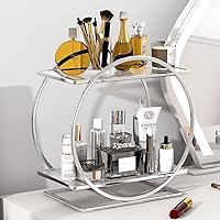 Vista 14 de Organizador de Maquillaje para Tocador, Organizador de Perfumes Negro Dorado para Cómoda, Organizadores de Encimera de Baño de 2 Niveles, Estante