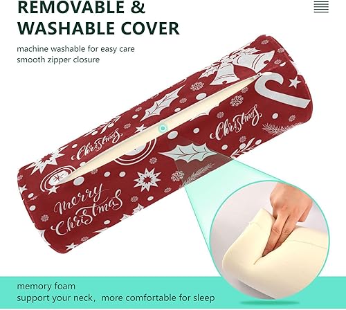 Miniatura 3 de Merry Christmas Bell Mistletoes Snowflakes Decorative Bolster Pillow Cervical Neck Roll Pillow Cover Round Pillow Cases for Cylinder Pillow Covers
