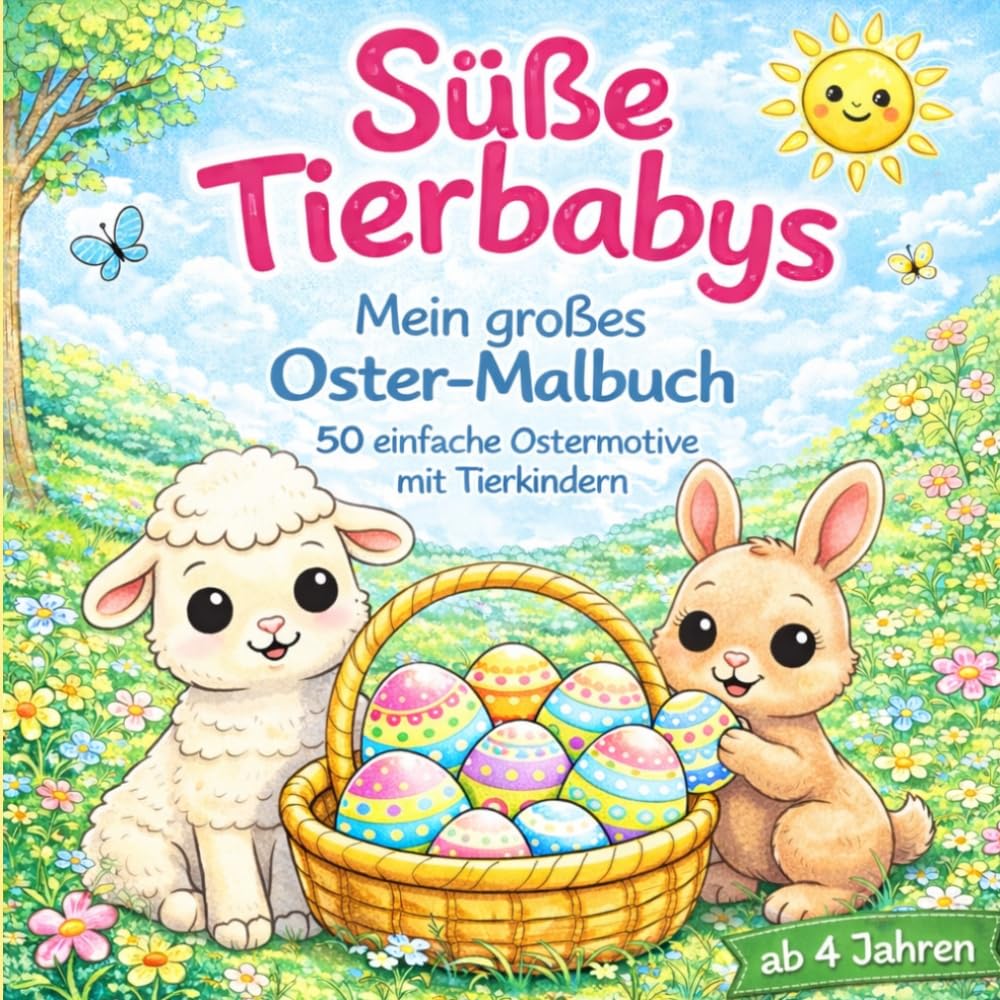 Süße Tierbabys – Mein großes Oster-Malbuch: 50 einfache Ostermotive mit Tierkindern – Malspaß für Kinder ab 4 Jahren