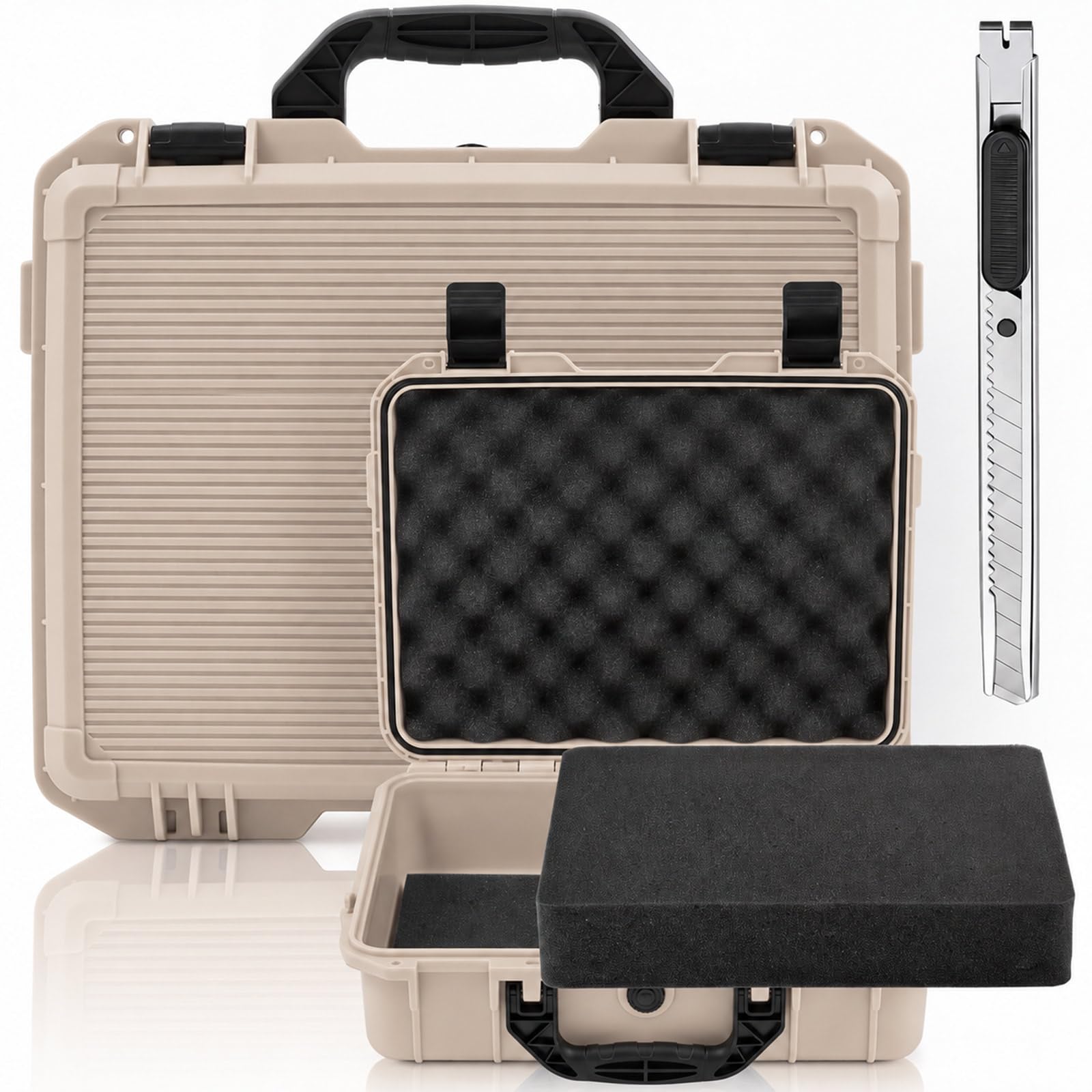Relaxweex 13.78 x 11.02 x 4.33 Inch Hard Case, Grid Shell, Tan