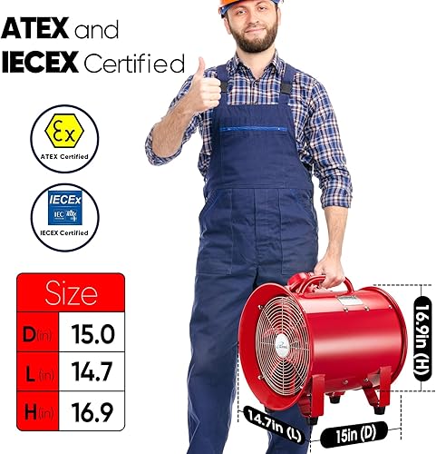 Miniatura 6 de iLiving - ILG8EF12EX - Soplador de alta velocidad a prueba de explosiones, extractor de humos, extractor portátil y ventilador ventilador,