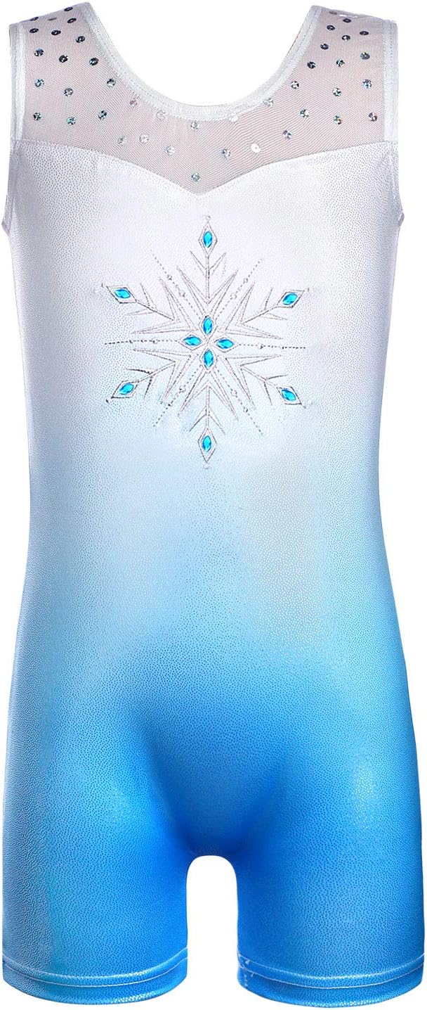 Leotards for Girls Gymnastics Kids Children Biketard Snowflake Ribbon Blue Purple Hot Pink Sparkle