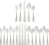 Amazon Basics 20-Piece Stainless Steel Flatware Set for 4 - Dishwasher Safe Forks Spoons Knives with Round Edge Comfort Grip