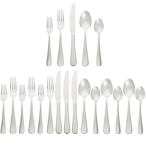 Amazon Basics Silverware Set, Stainless Steel Flatware, Dishwasher Safe, Service