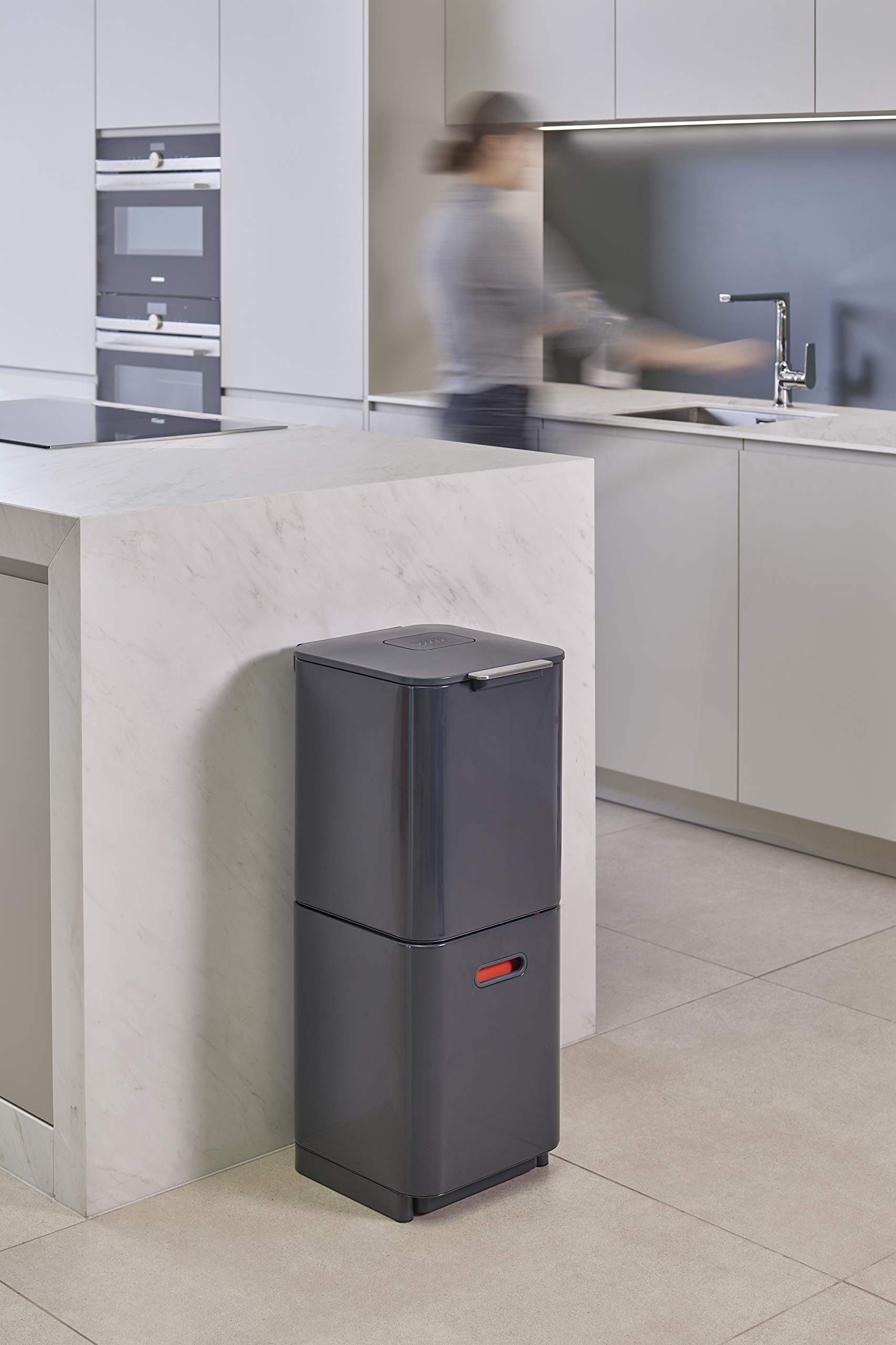 Joseph Joseph Totem Poubelle de cuisine 40L tri recyclage avec bac à compost filtre charbon actif Graphite