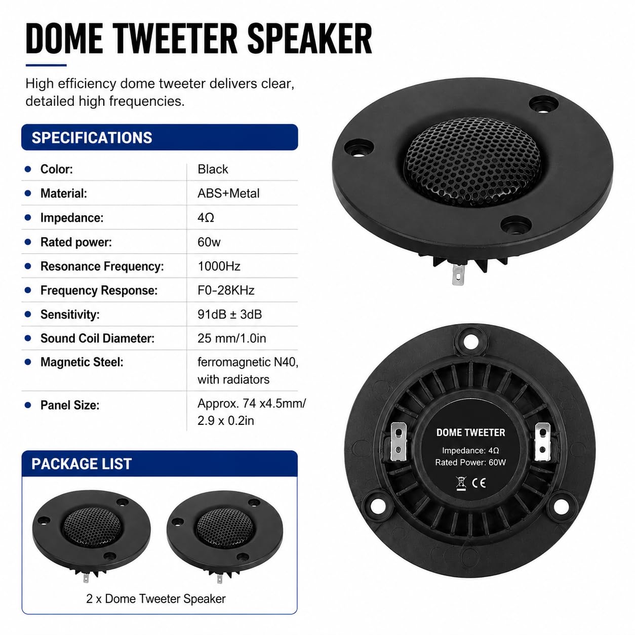 Altavoces Tweeter para Coche, Sonido Alta Fidelidad, 25mm Domo Seda, 2 PCS 60W Radiadores 4 Ohms para Audio Automático, para Motocicleta, para Hogar, para Vehículos de Dos Ruedas