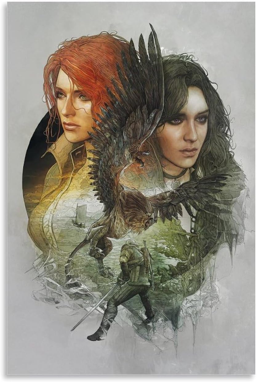 SEINEMBSC The Witcher 3 Yennefer Triss Merigold Poster Canvas Wall Art Living Room Posters for Bedroom Home Decorative 08x12inch(20x30cm)