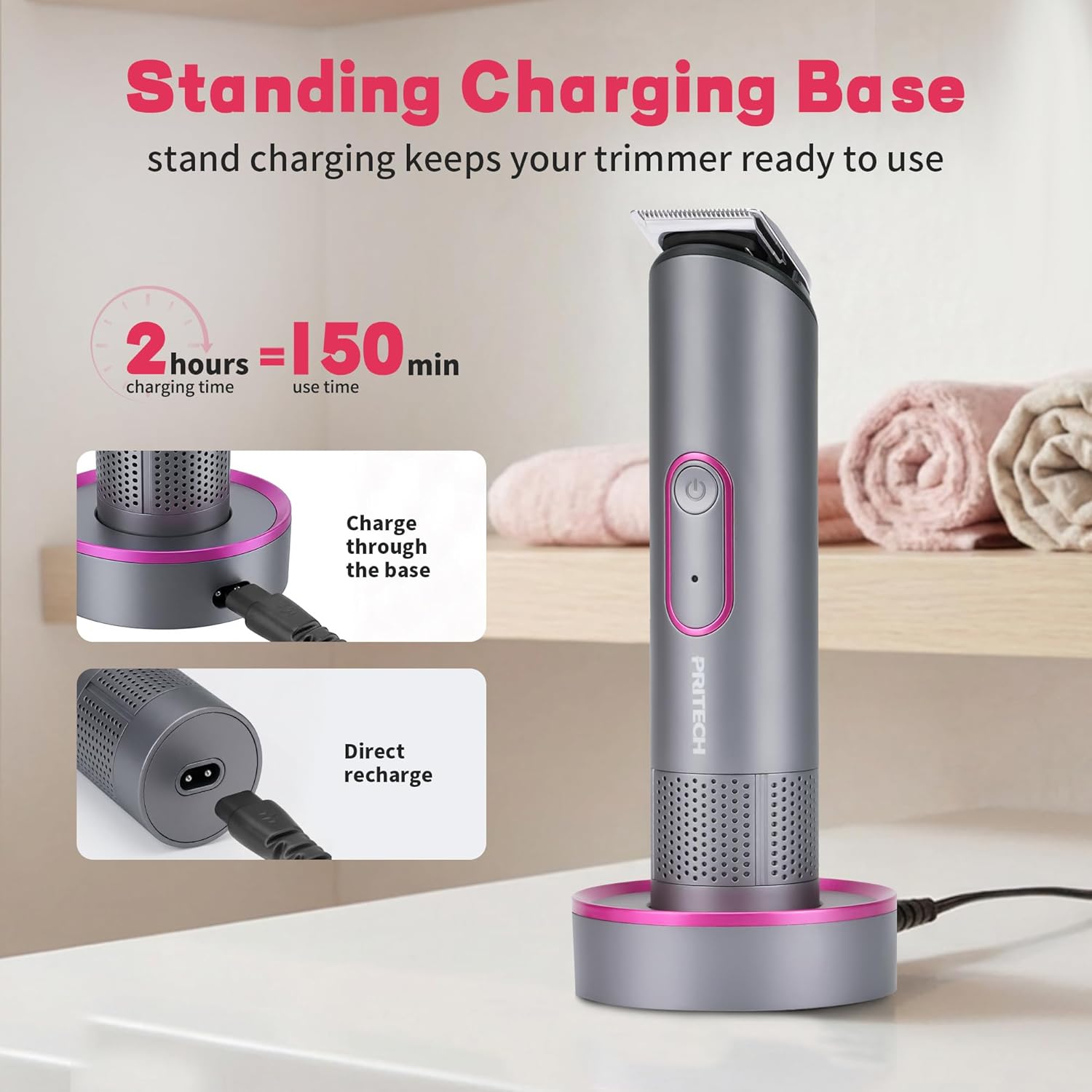 PRITECH Bikini Trimmer for Women - Rechargeable Pubic Hair Trimmer for Sensitive Skin, Wet&Dry Use, Pain-Free Electric Razor&Shaver with Standing Recharge Dock, Ideal Gift for Women, Slate Grey - Image 5