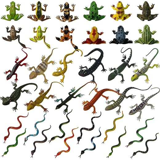 36 PCS Plastic Reptile Snake Lizards Frog Toys Set for Animal Cognition Birthday Party Favors Kids Prank Toys Classroom Prizes Goodie Bag Halloween Party Decoration