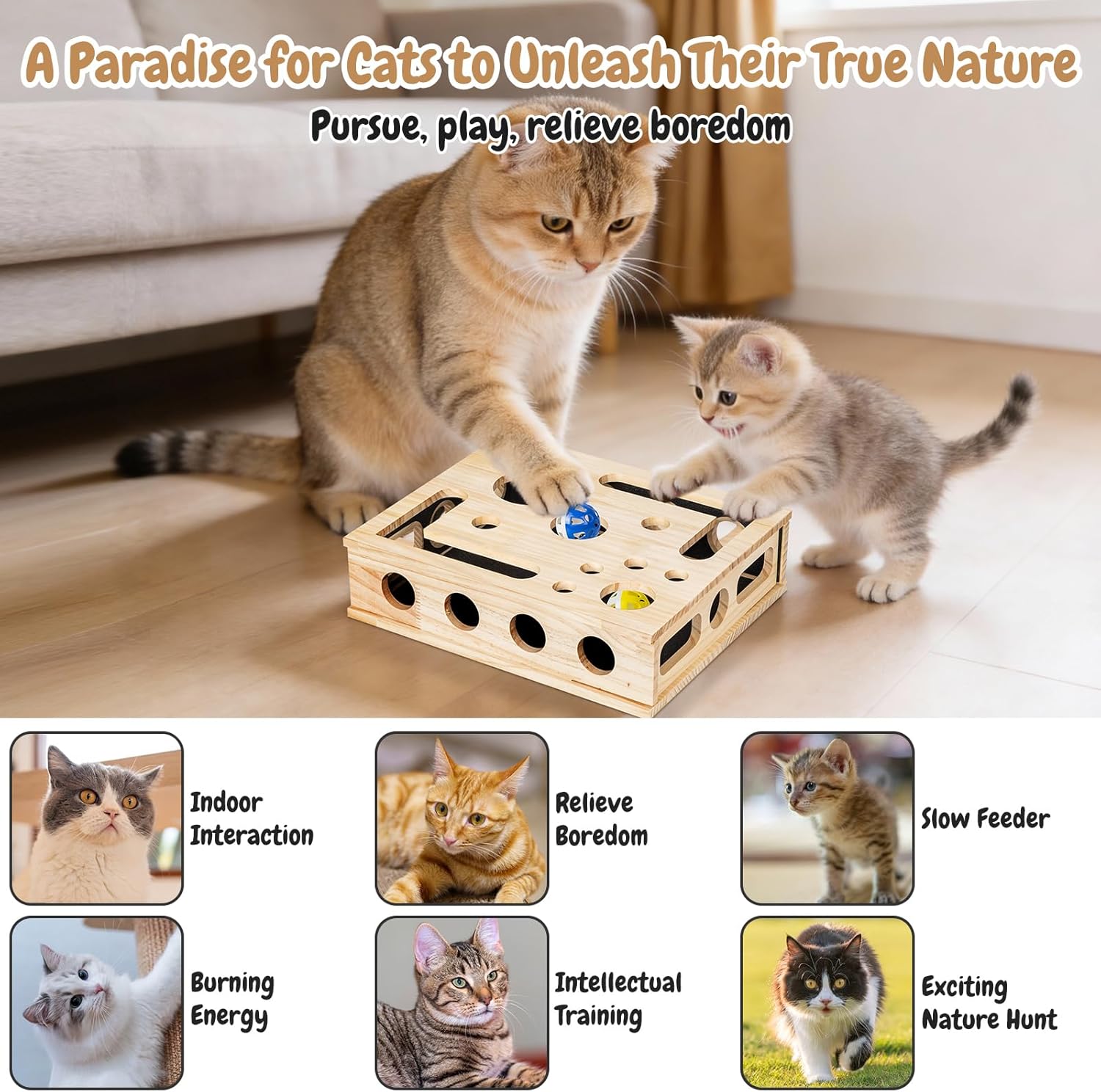 Cat Nail File Scratch Enrichment Box, Cat Scratch Puzzle Enrichment Box with Sandpaper Inside, Nail File Stress Free Alternative to Clippers and Grinders, Fun Cats Indoor Scratching for Boxes Game