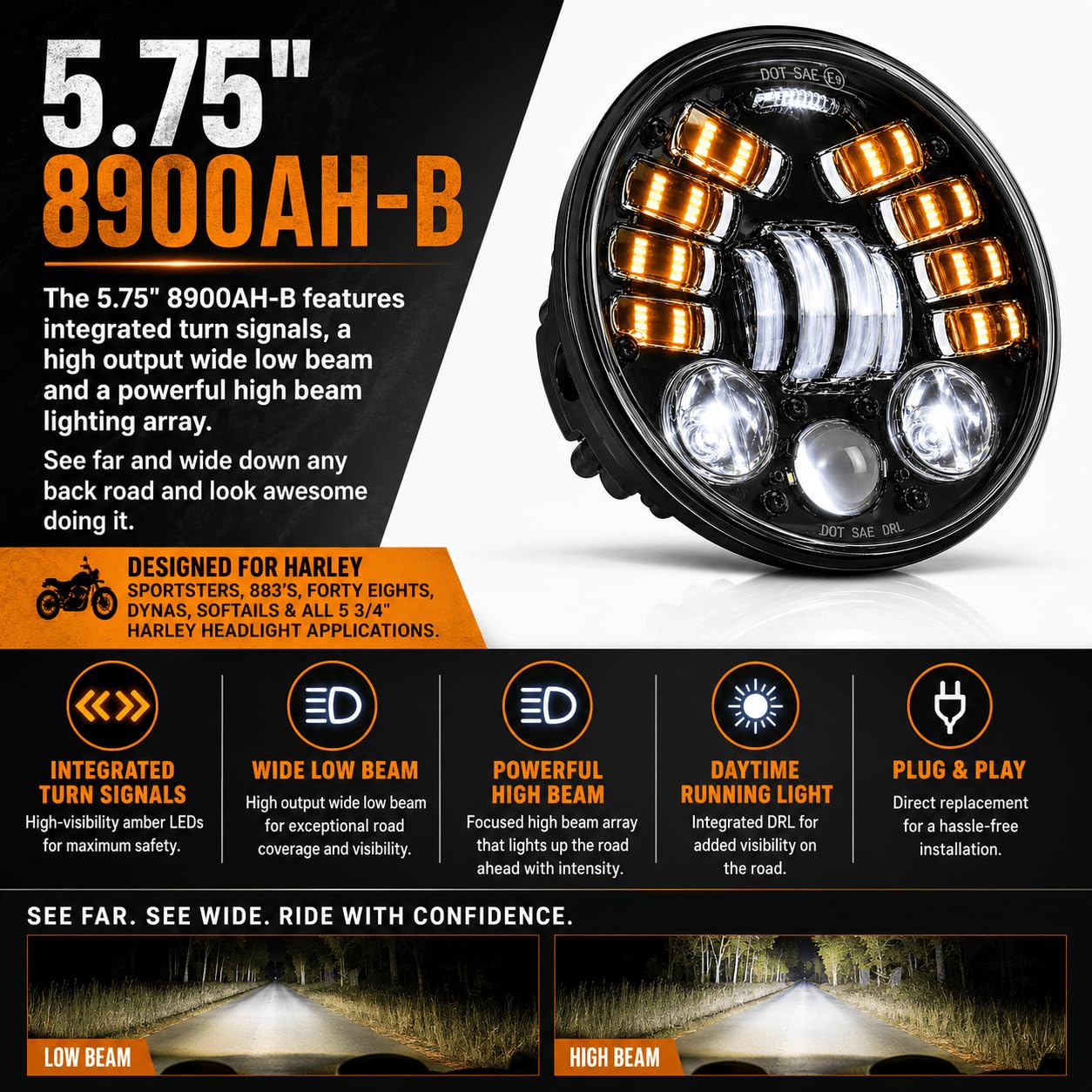 Amazon | Eagle Lights 5.75インチ 8900AH-B ヘッドライト 統合