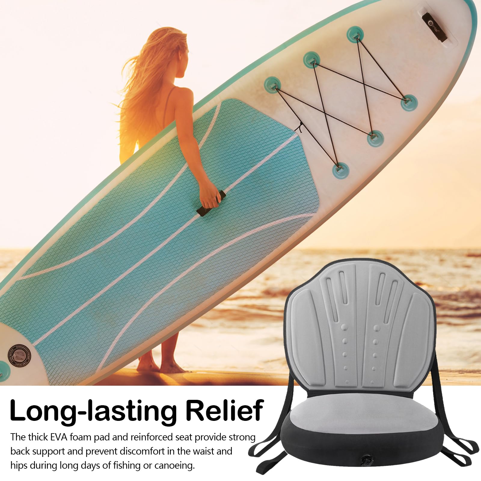Asiento de Tabla de Paddle Surf Inflable, Cojín Universal para Kayak con Respaldo, Asiento de Kayak Ajustable Asiento Paddle Surf para Botes Inflables Canoa y Entusiastas de la Pesca