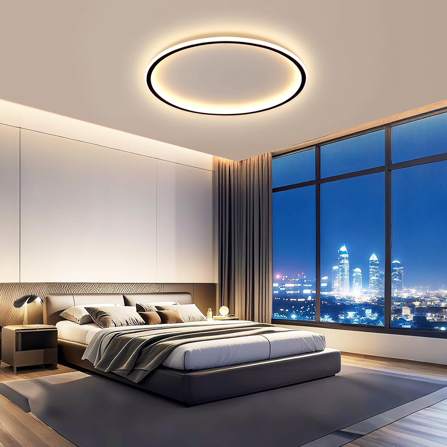 AOMEI 20-inch Round 3CCT Adjustable Ceiling Light - 50W 3000K/4000K/6000K Full Spectrum Flush Mount for Nursery & Wardrobe (Black)