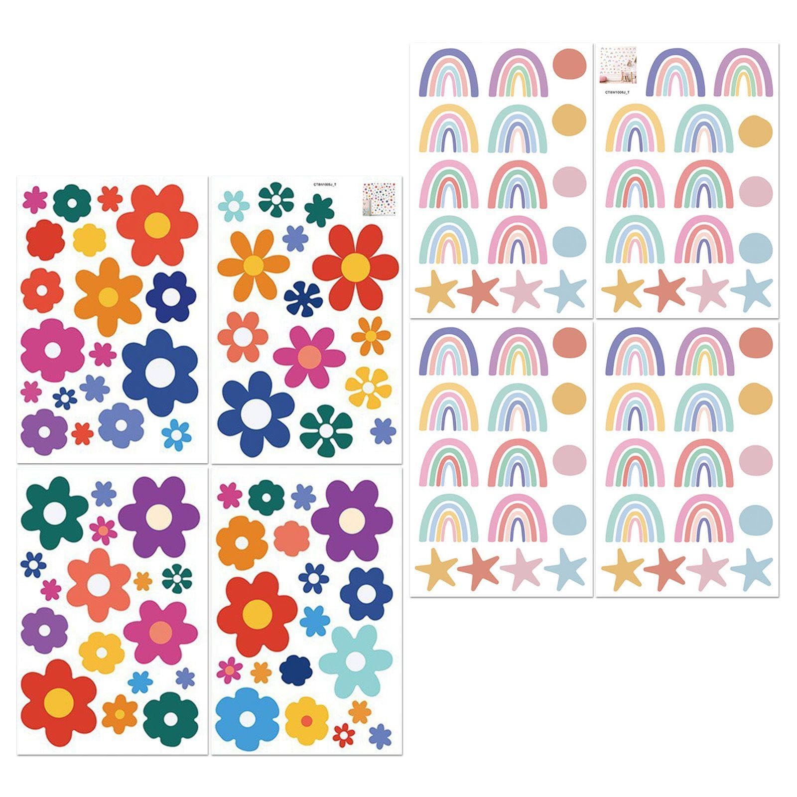 4 Flower Stickers And 4 Rainbow Stickers, Cartoon Cute Stickers, Room Decorative Wall Stickers, Suitable For Bedrooms And Living Rooms