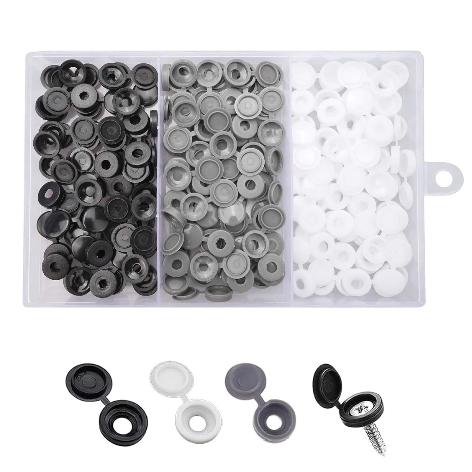 Plastic Hinged Screw Cover Caps 300 Pcs Plastic Screw Cap Covers Fit 6 And 8 Screws, Plastics Folding Snap Caps, for Covering Protection