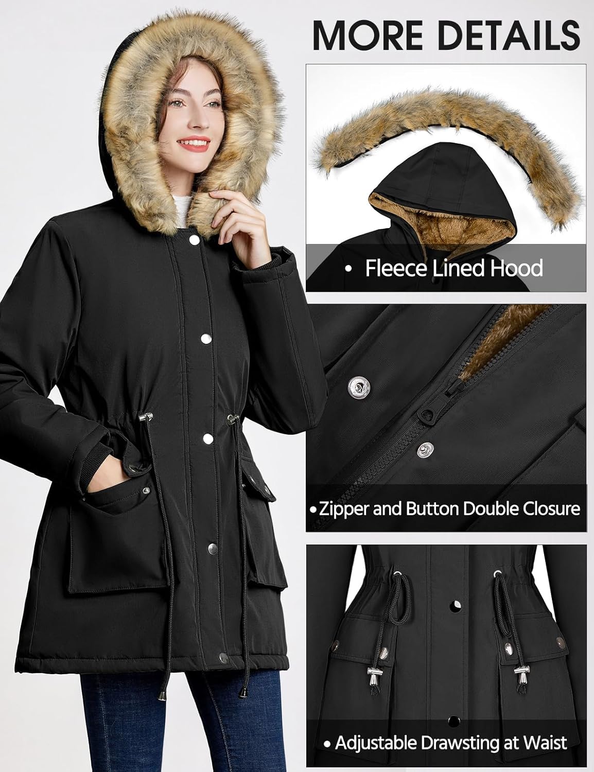 HEEKPEK Women Winter Coats Fleece Lined Parka Jackets Hooded Warm Thicken Coat With Pockets and Fur Hood Trendy Overcoat - Image 4