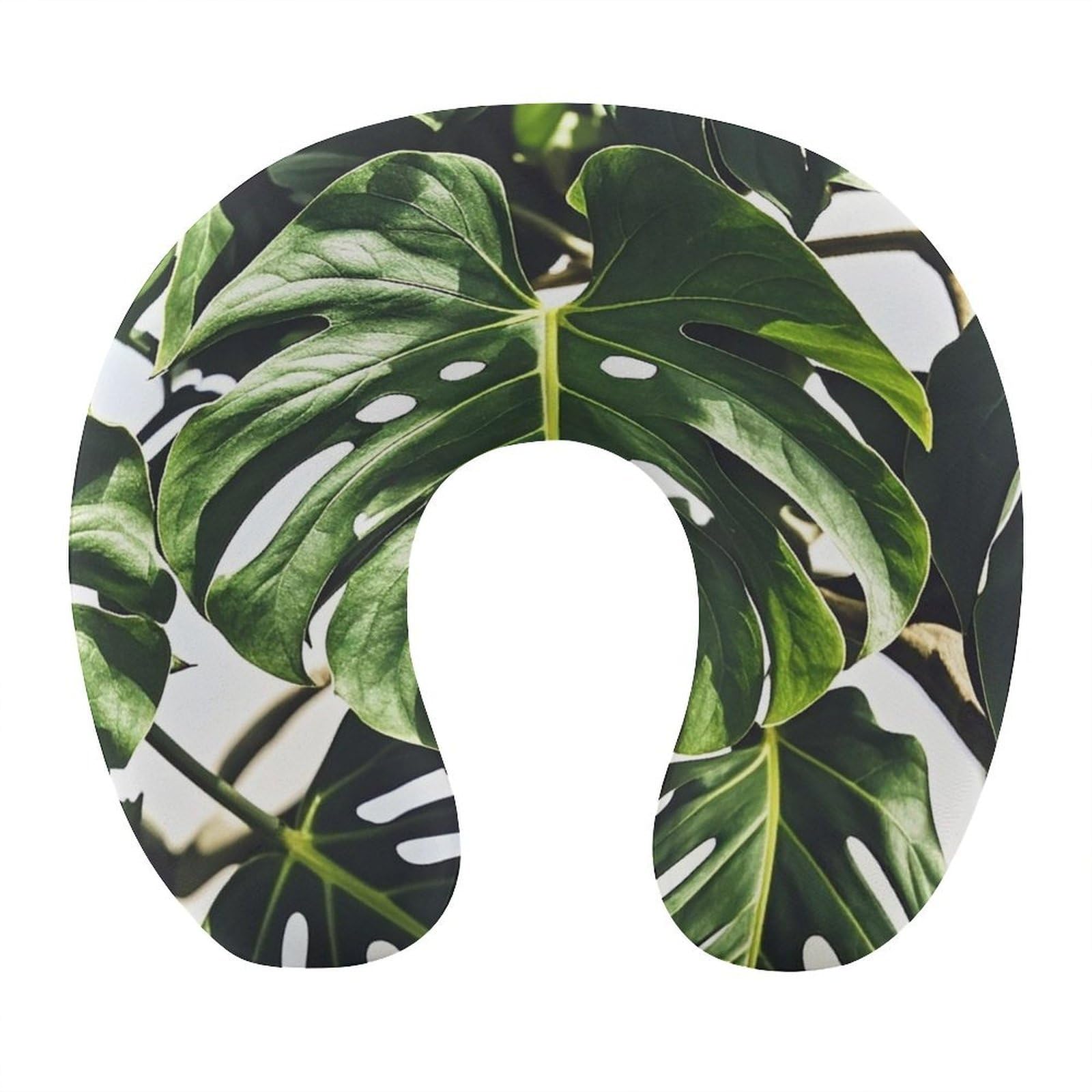FekiLoot Black Green Leaves Travel Pillow Comfortable U Shape Memory Foam Pillows Neck and Head Support Portable Travel Neck Pillow Suitable for Planes Trains Self-Driving Cars