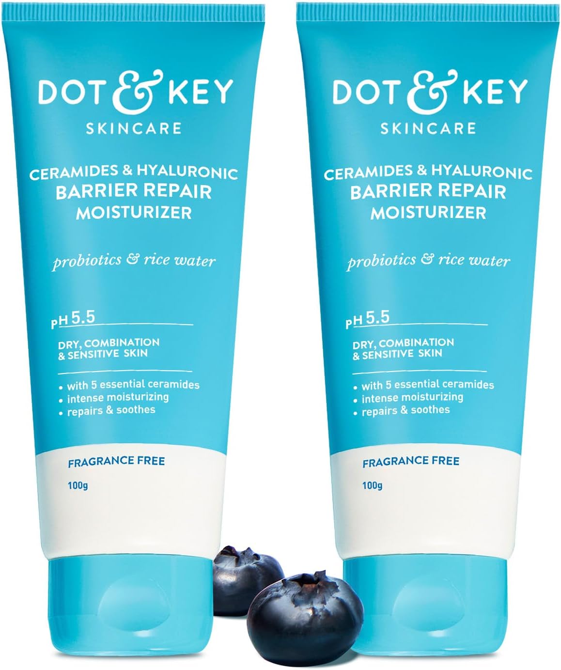 Dot & Key Barrier Repair Moisturizer For Normal, Dry, Combination & Sensitive Skin | 120 Hrs Moisturization, With 5 Ceramides & Hyaluronic | Repairs Damaged Skin Barrier, Non-Comedogenic |Pack of 2, 100 gms each