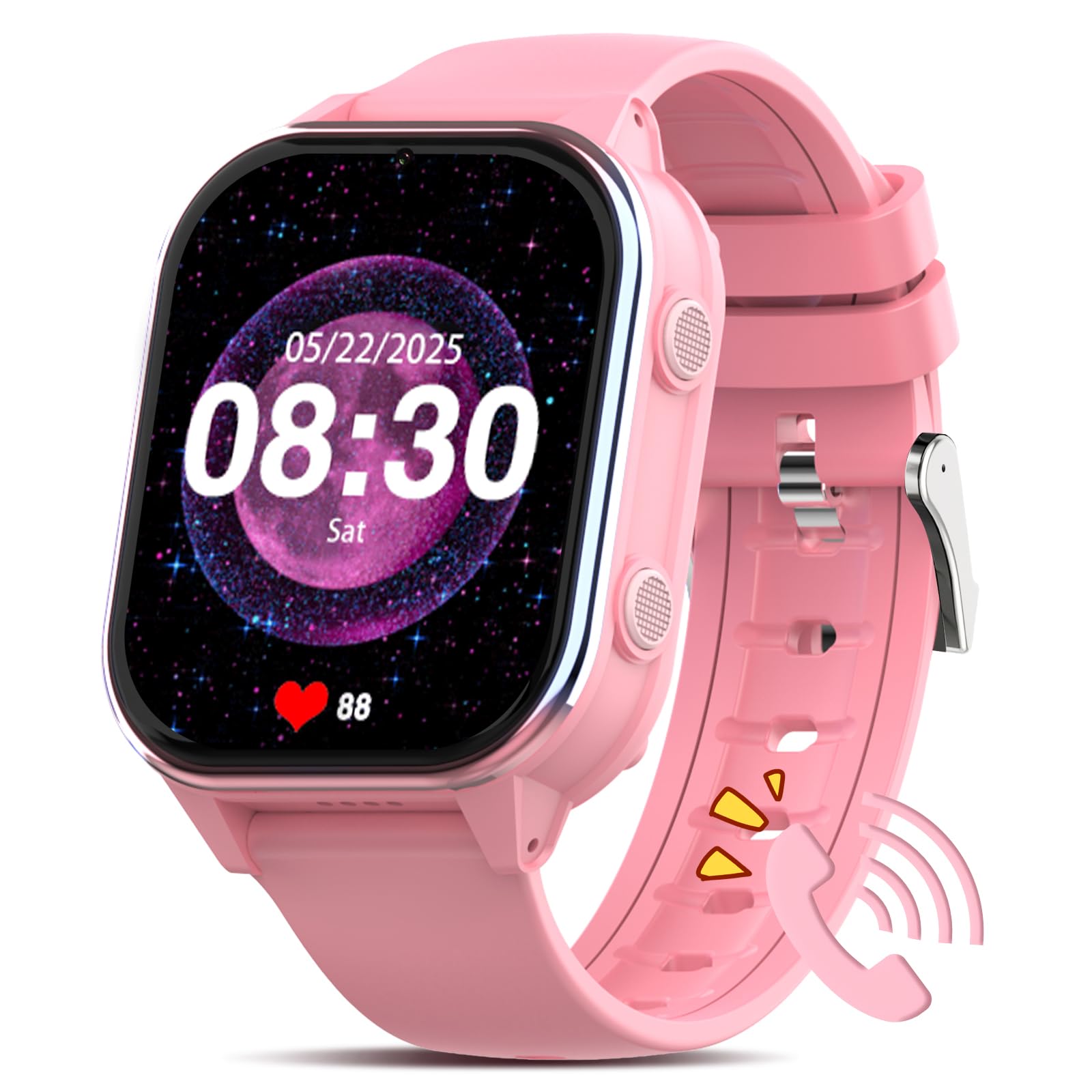 PTHTECHUS Uhr Kinder 4G, Armbanduhr mit Videoanruf, WiFi/GPS Tracker/Bluetooth Musik Schulmodus SOS Wecker, 900 MAh Lange Standby-Zeit, Kinder Smart Uhr für ab 5 Jahren, Zartes Rosa