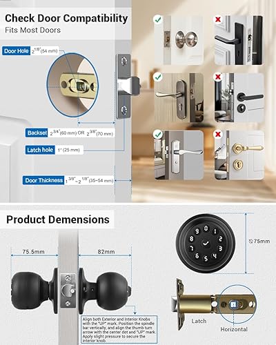 Miniatura 6 de Cerradura inteligente con teclado, cerradura de puerta de entrada sin llave con asa, bloqueo automático para puerta delantera, cerradura de puerta