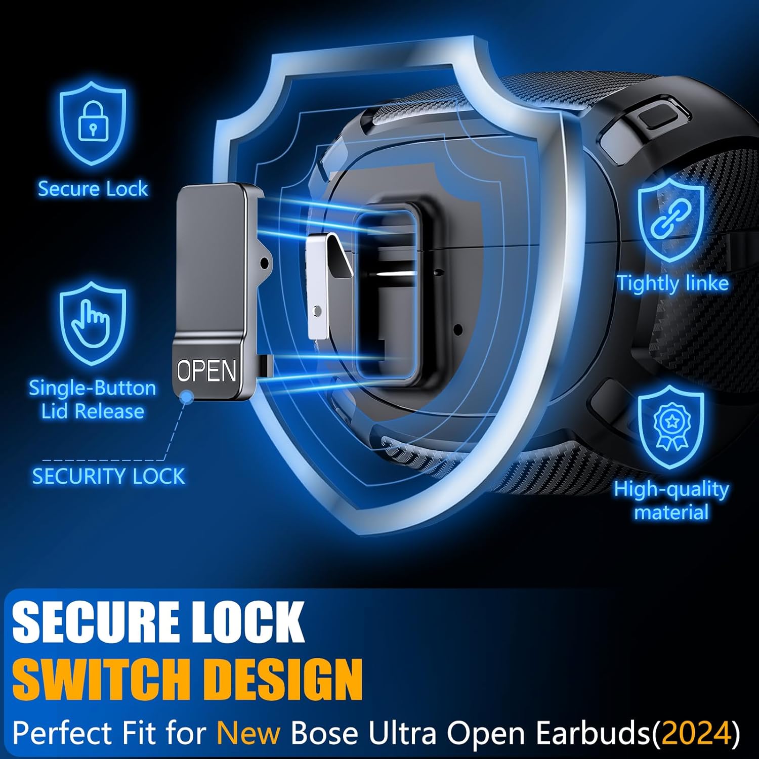 Ljusmicker for Bose Ultra Open Earbuds Case Cover 2024 with Cleaner Kit,Military Hard Cover with Lock for Bose Open Ear Earbuds Charging Case Accessories with Keychain for Men Women-Black - Image 2