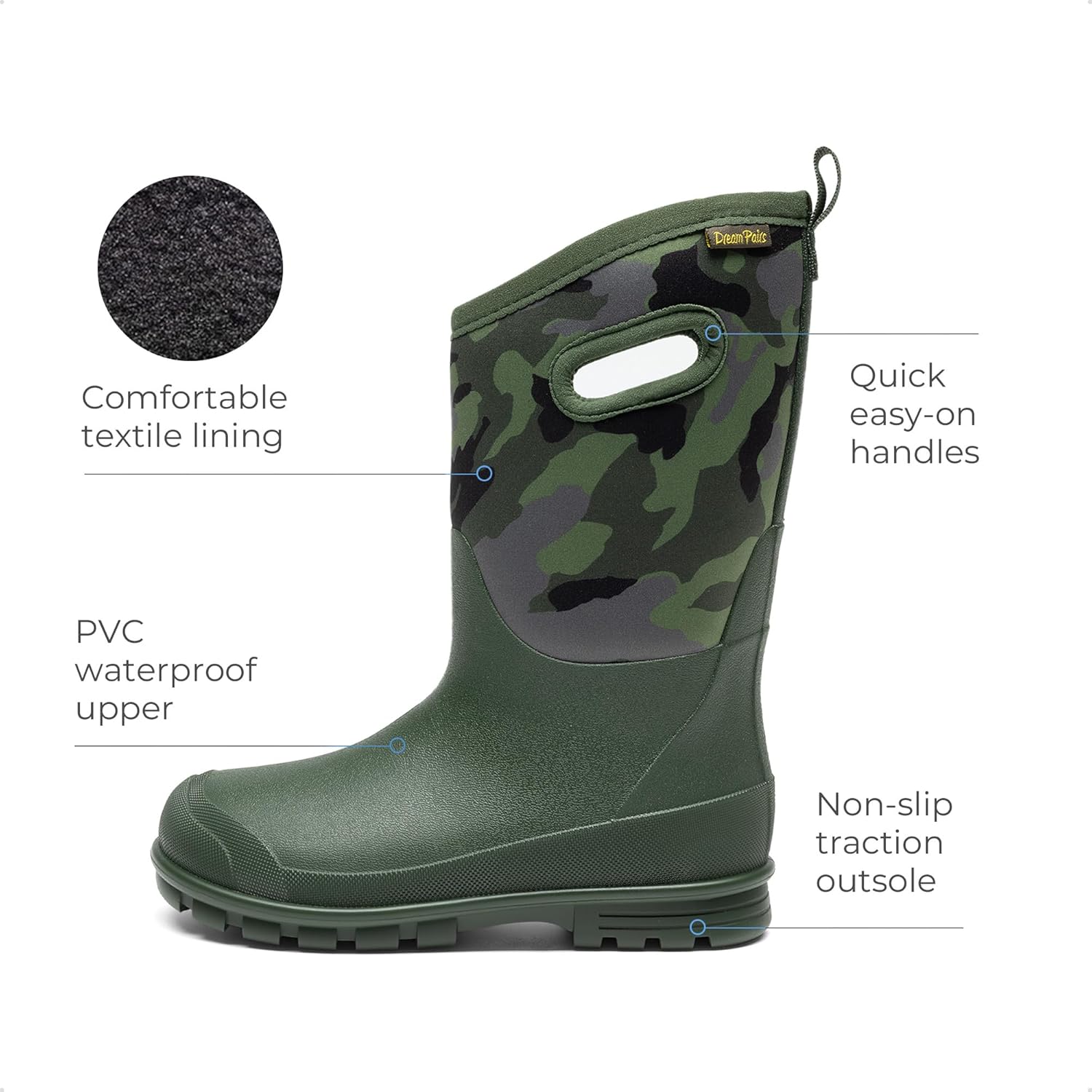 DREAM PAIRS Boys Waterproof Boots Outdoor Faux Fur Lining Shoes with Handles for Rain Snow Winter Muck Mud and Cold Weather for Little/Big Kids