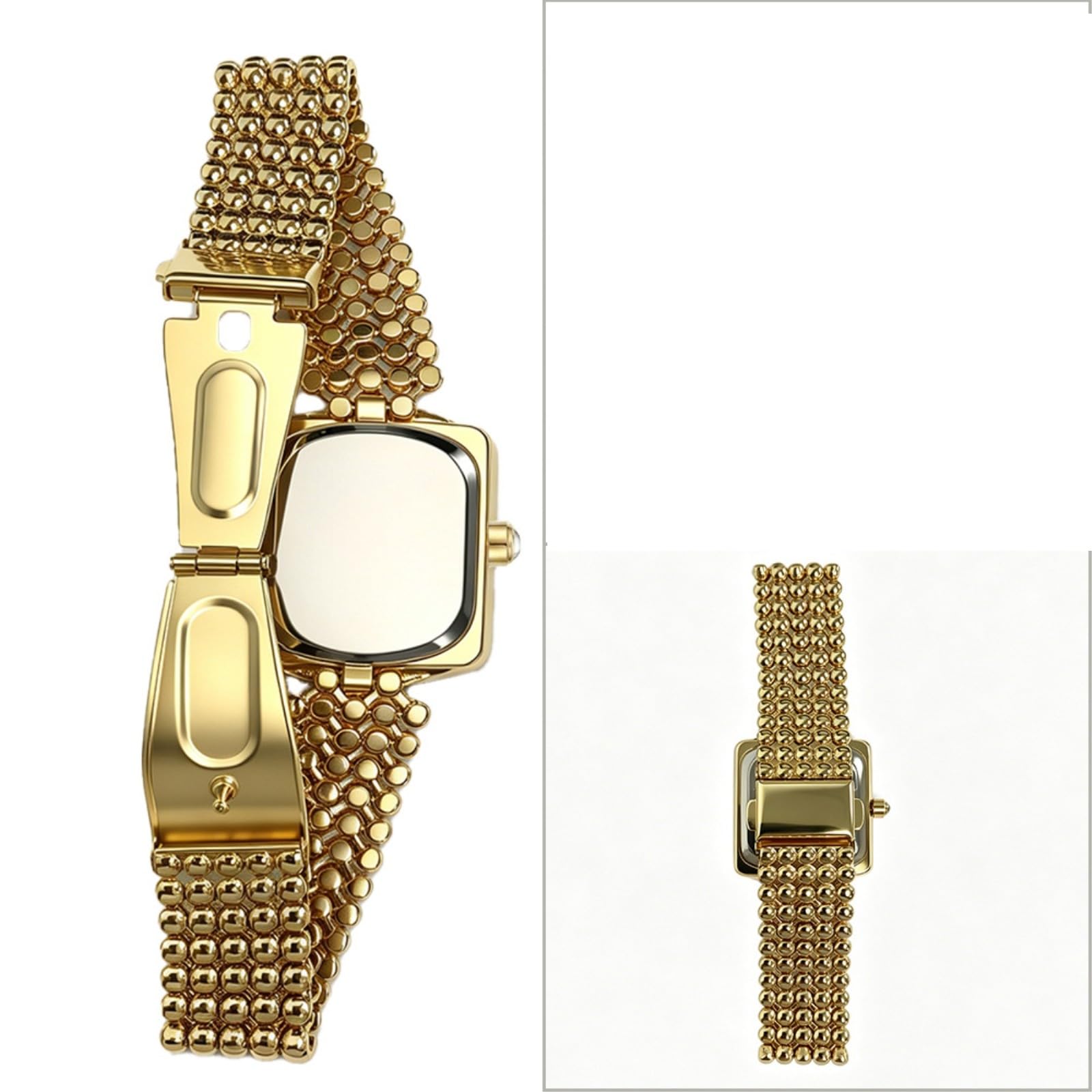 XXDML Damen-Armbanduhr mit quadratischem Zifferblatt, Kristallperlenarmband, Quarzwerk, wasserdicht, Gold, Silber, Roségold