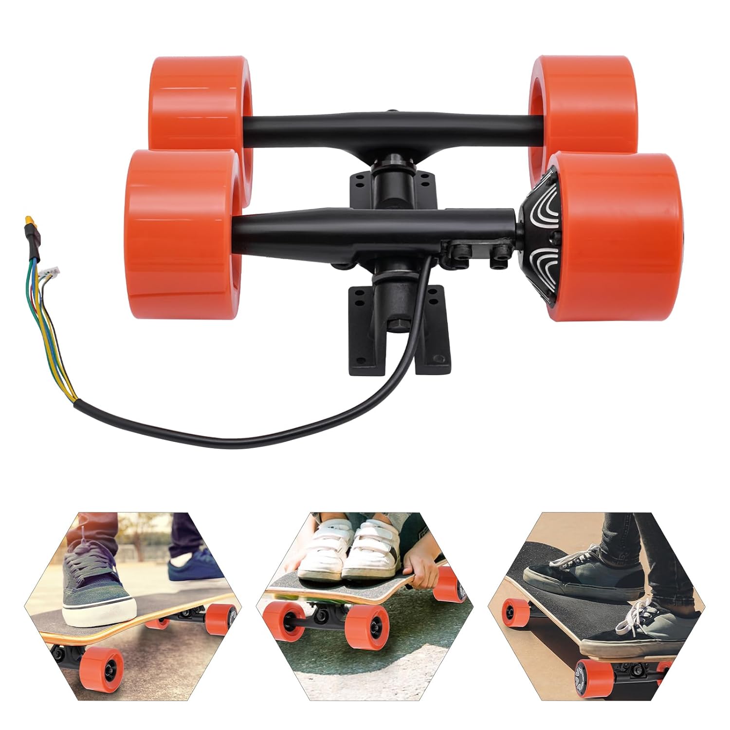 Single Motor Set for Electric Skateboard 250W Brushless Hub Motor 36V 9.32MPH 220LBS Load Orange PU Wheels for Adults Teens