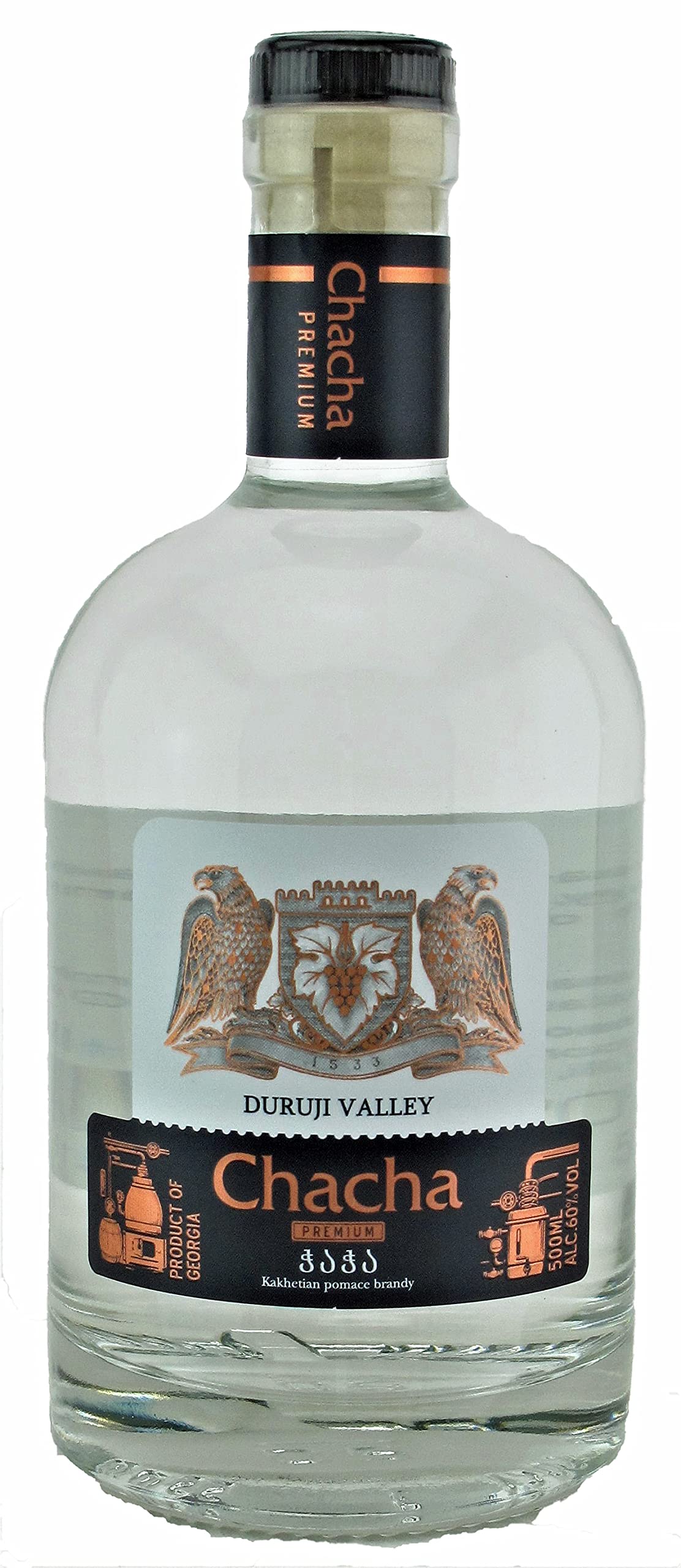 Georgischer Tresterbranntwein CHACHA, 60%, 0,5L, Rkatsiteli Rebe, Region Kakhetien, Georgien