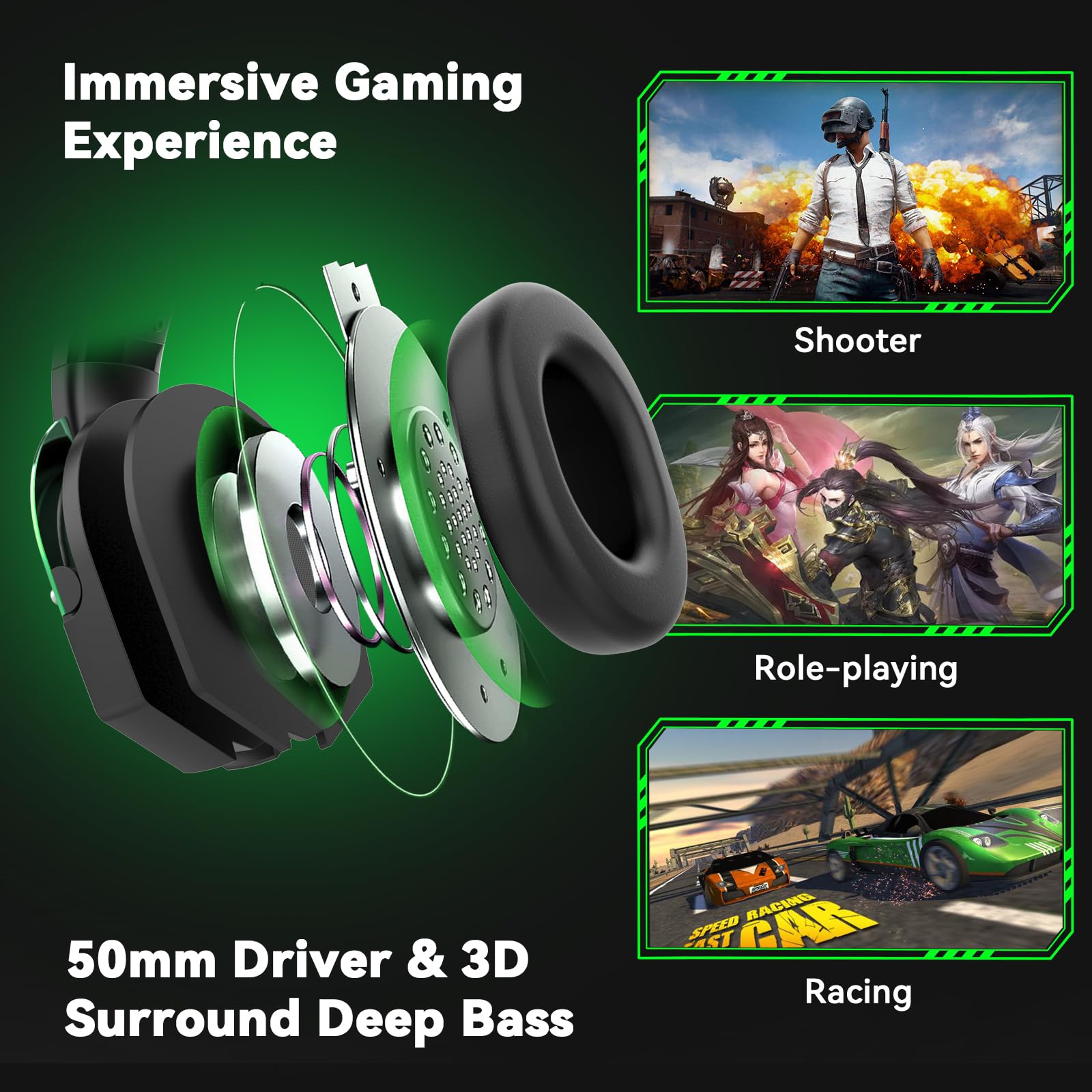 IMYB Casque de jeu, A88 (noir vert)
