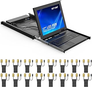 MT-VIKI 16 Port KVM VGA Switch w/17'' LCD Monitor, Rack Mount KVM Monitor Switch, LCD KVM Switch 1280x1024@60Hz Support OSD/Hotkey/Button Switching, 16 USB/VGA KVM Cables