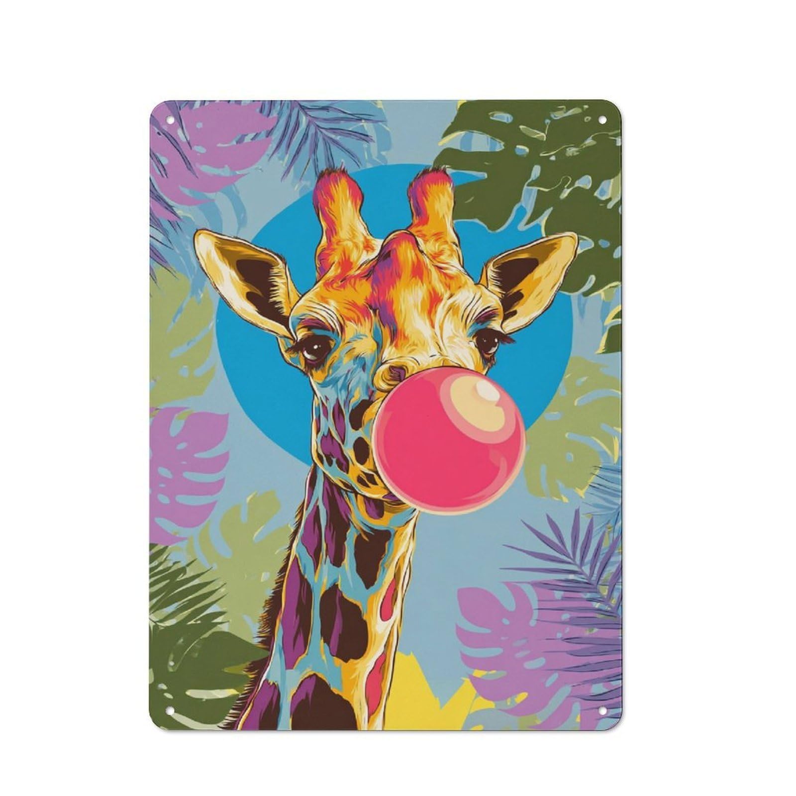 Junmoney Colorful Giraffe Blowing Bubble Gum-1 Decorative Tin Plaque 40X30cm, Vintage Bar Wall Plaque For Bar, Kitchen, Garage Or Games Room