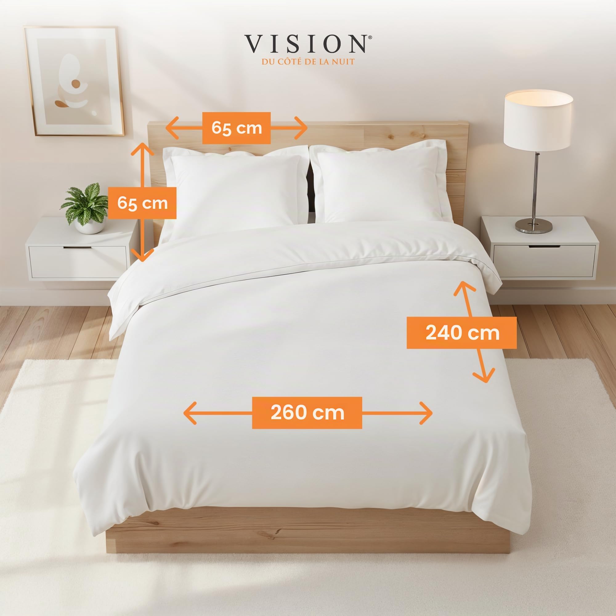 Vision Juego de Cama Reversible 100% Algodón – Blanco – Cama Kingsize (260x240 cm) – Incluye Funda Nórdica y 2 Fundas de Almohada (65x65 cm) – 57 Hilos, Suave y Confortable, Oeko-Tex