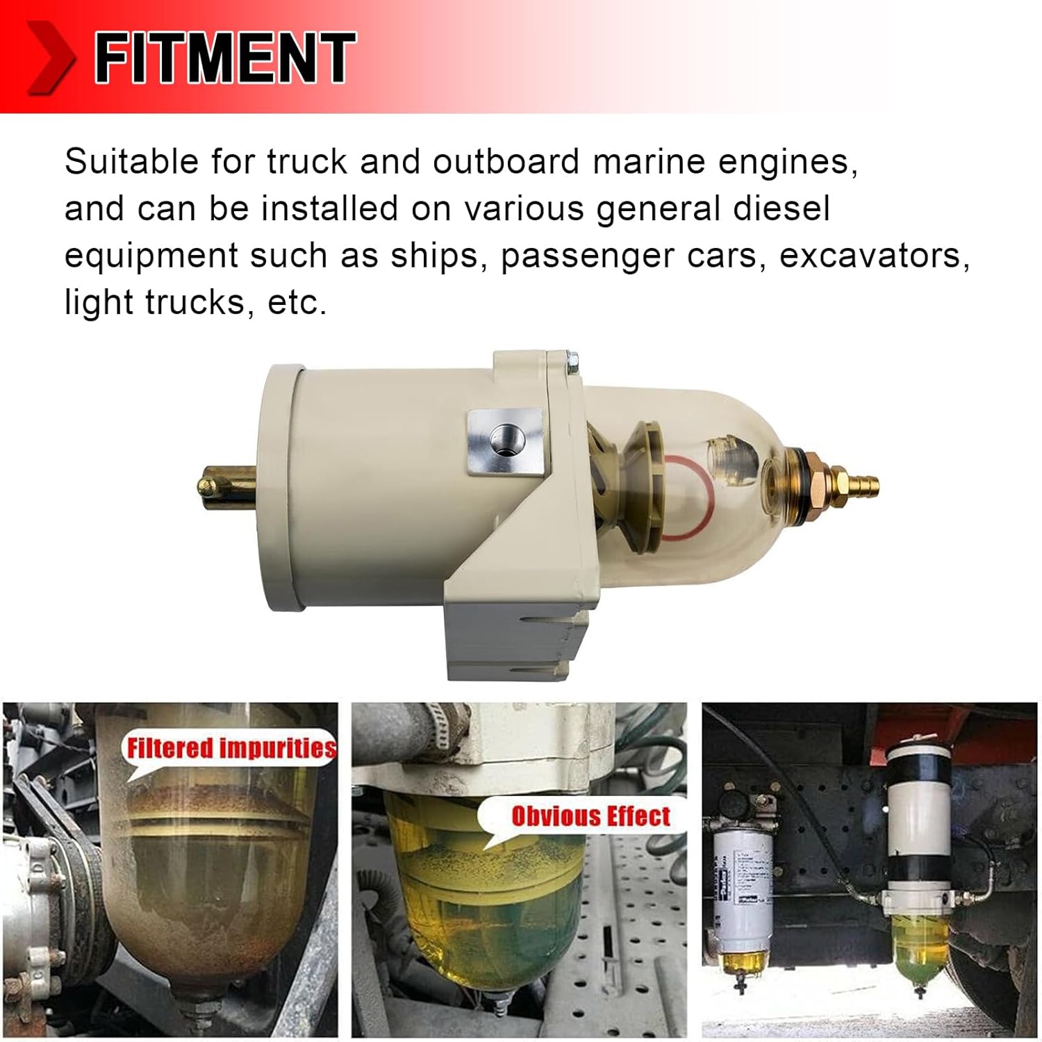 500FH 500FG Diesel Fuel Filter Water Separator, Fuel Filter Housing with Cartridge for Outboard Marine Boat Engines or Trucks Diesel Engine