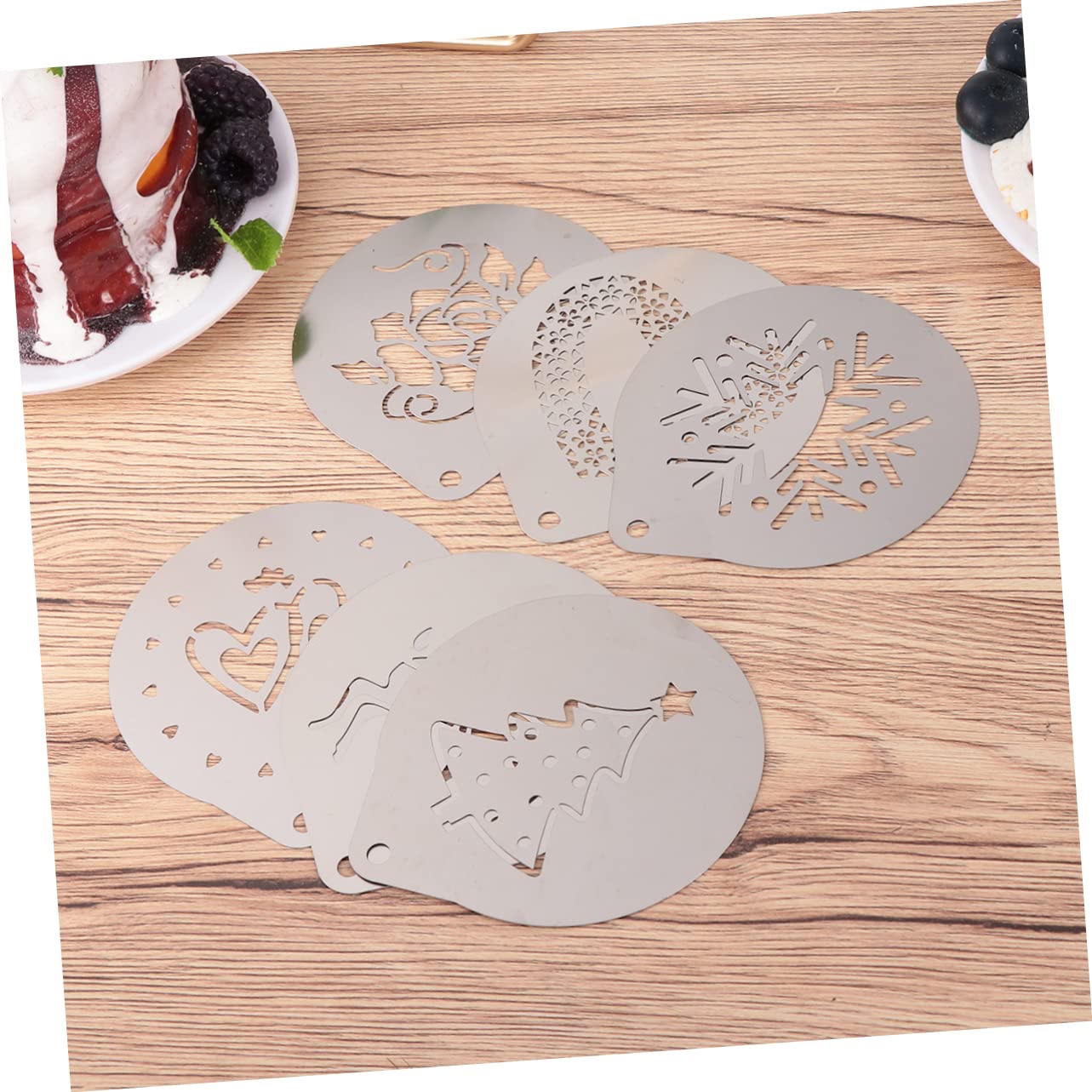 Amosfun 3 Juegos 6 Piezas Plantillas De Café Tragos De Expreso Molde De Café Plantilla De Spray De Leche s De Artes Capuchino De Arte Latte De Galleta Silver