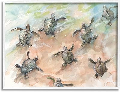 Stupell Industries Baby Sea Turtles Swimming Shore Giclee Framed Wall Art, Design by Diannart