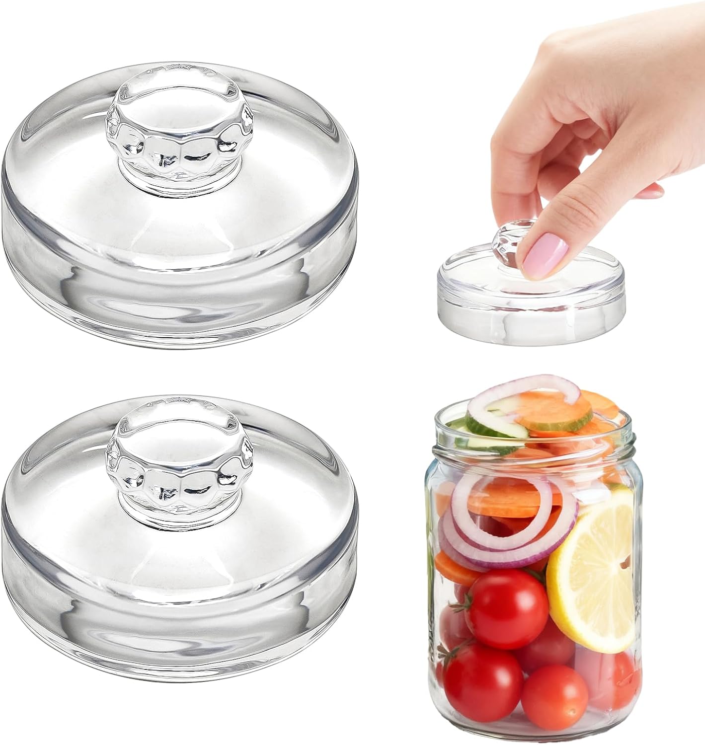 2Pcs Fermentation Glass Weights for Wide Mouth Jars - Pickle Bottles with Sealing Lids for Efficient Fermenting - Durable, Transparent Fermenting Lids and Weights for Sauerkraut (F Stripes)