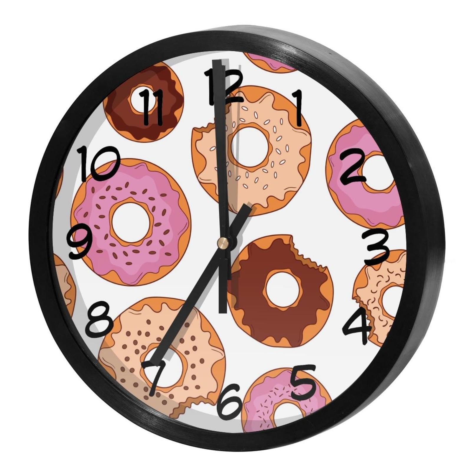 Horloge murale silencieuse à quartz motif beignets colorés pour la cuisine