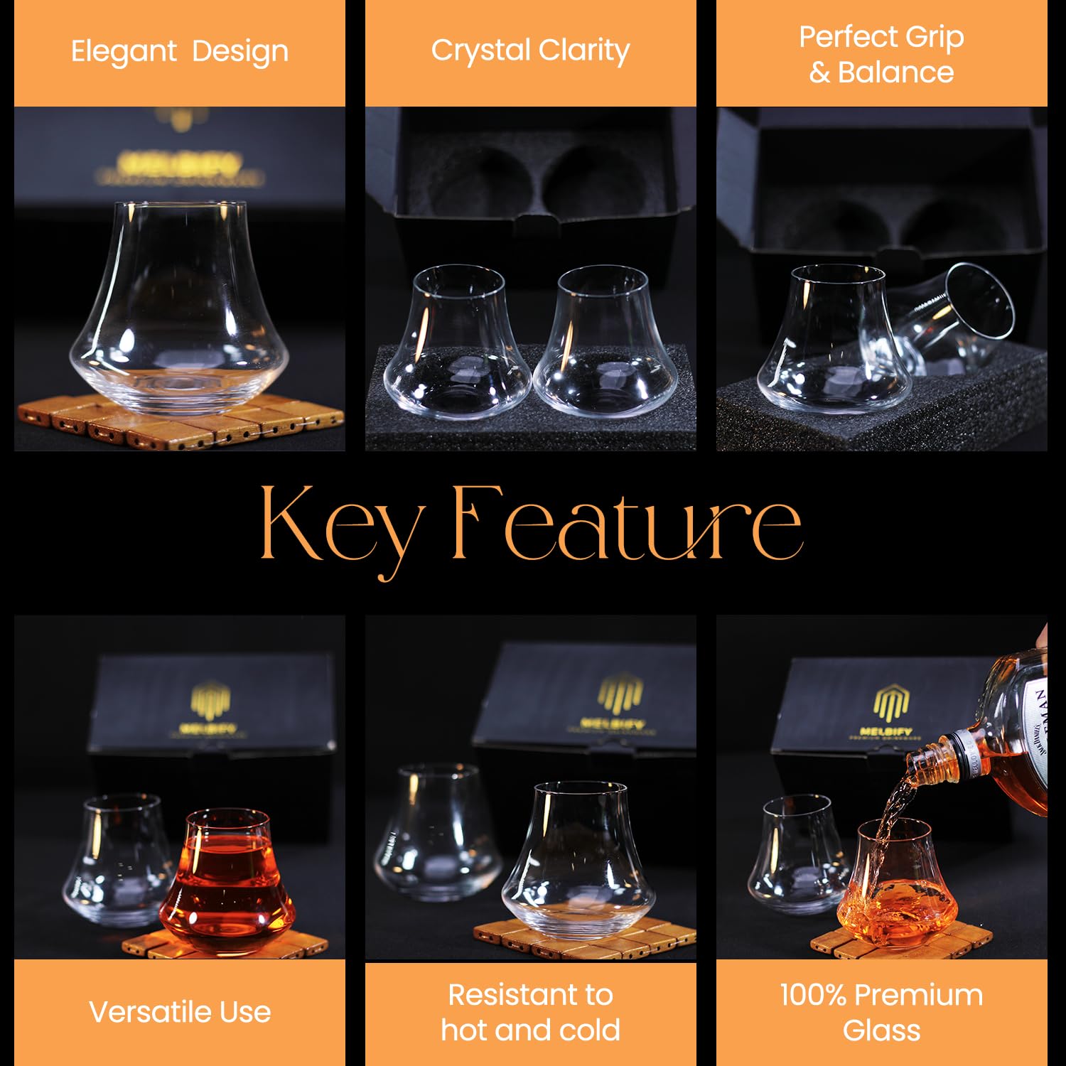 Melbify Rum Glasses | Set of 2 | 360 ML | Snifter Whiskey Glass | Thin | Big| Unique | Handmade | Tulip Shaped Whiskey Glass Transparent 3
