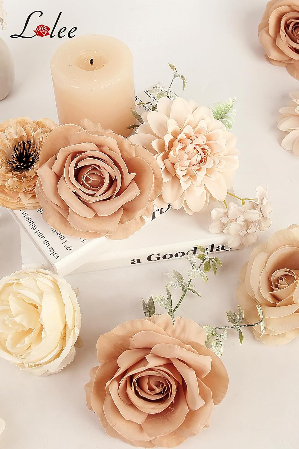 LELEE Artificial Flowers Combo Set Silk Flowers Fake Rose Leaf Box with Stems for DIY Wedding Bouquets Centerpieces Floral Arrangements Baby Shower Party Home Decor(Brown & Nude Color) - Image 6