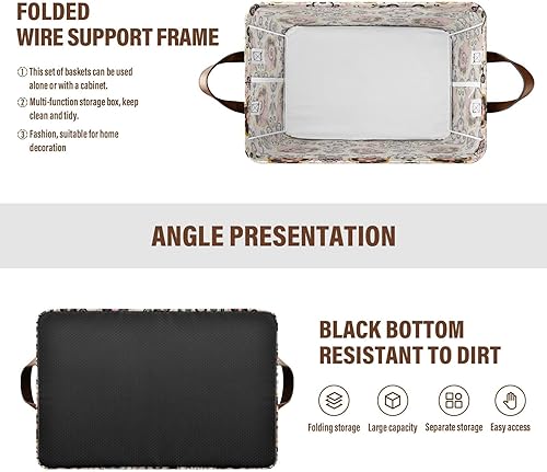 Miniatura 4 de Japanese Style Paisley Pink Flower Black Foldable Baskets Fabric Storage Bins with Handles Laundry Storage Bedroom Living Room for Makeup Books