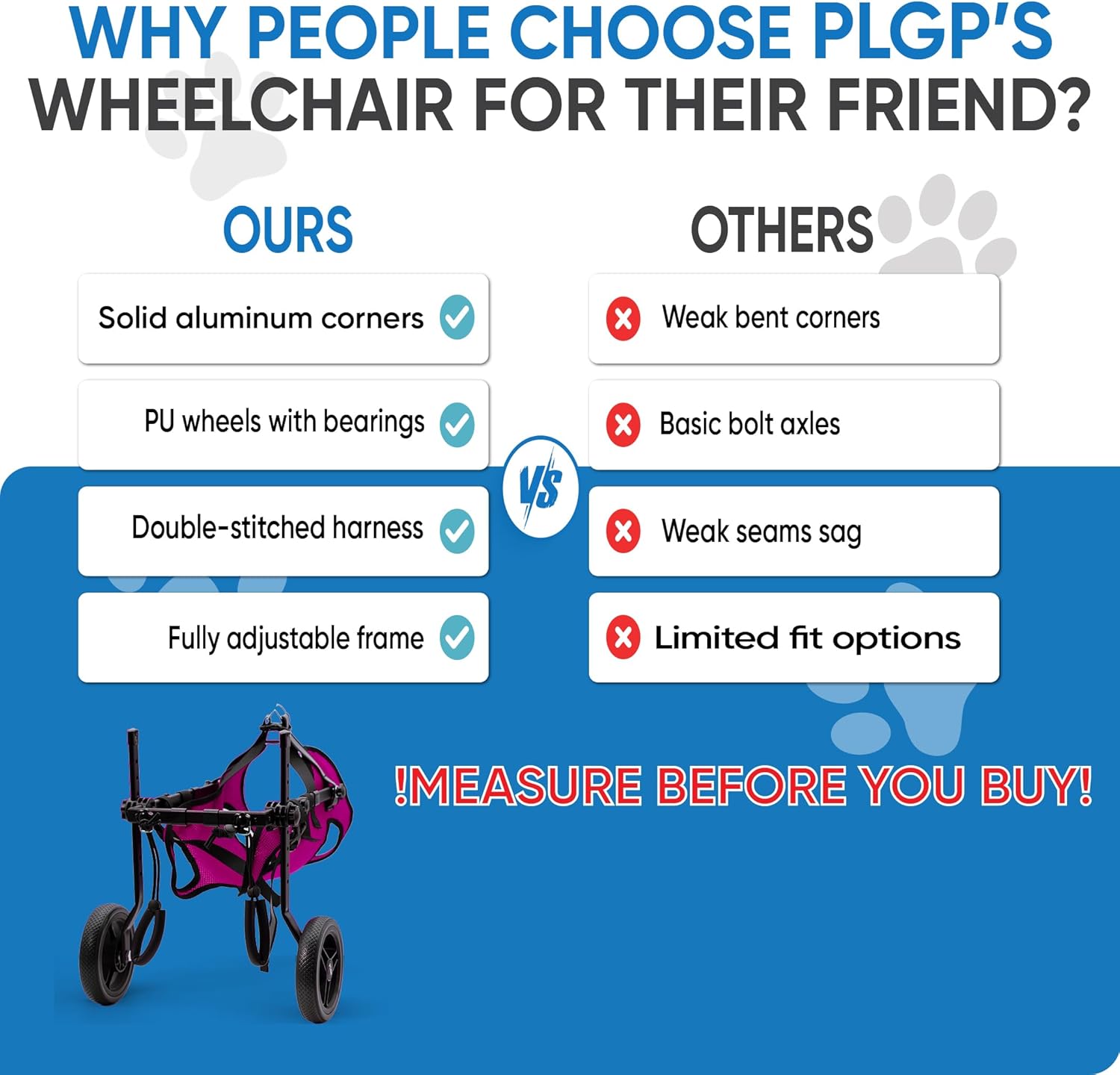Dog Wheelchair for Back Legs, Dog Wheelchair Cart, Doggy/cat Wheelchairs with Disabled Hind Legs Walking, Mobility Aids for Small Pets Hind Limbs, Dogs Carts with Wheels, Light Weight