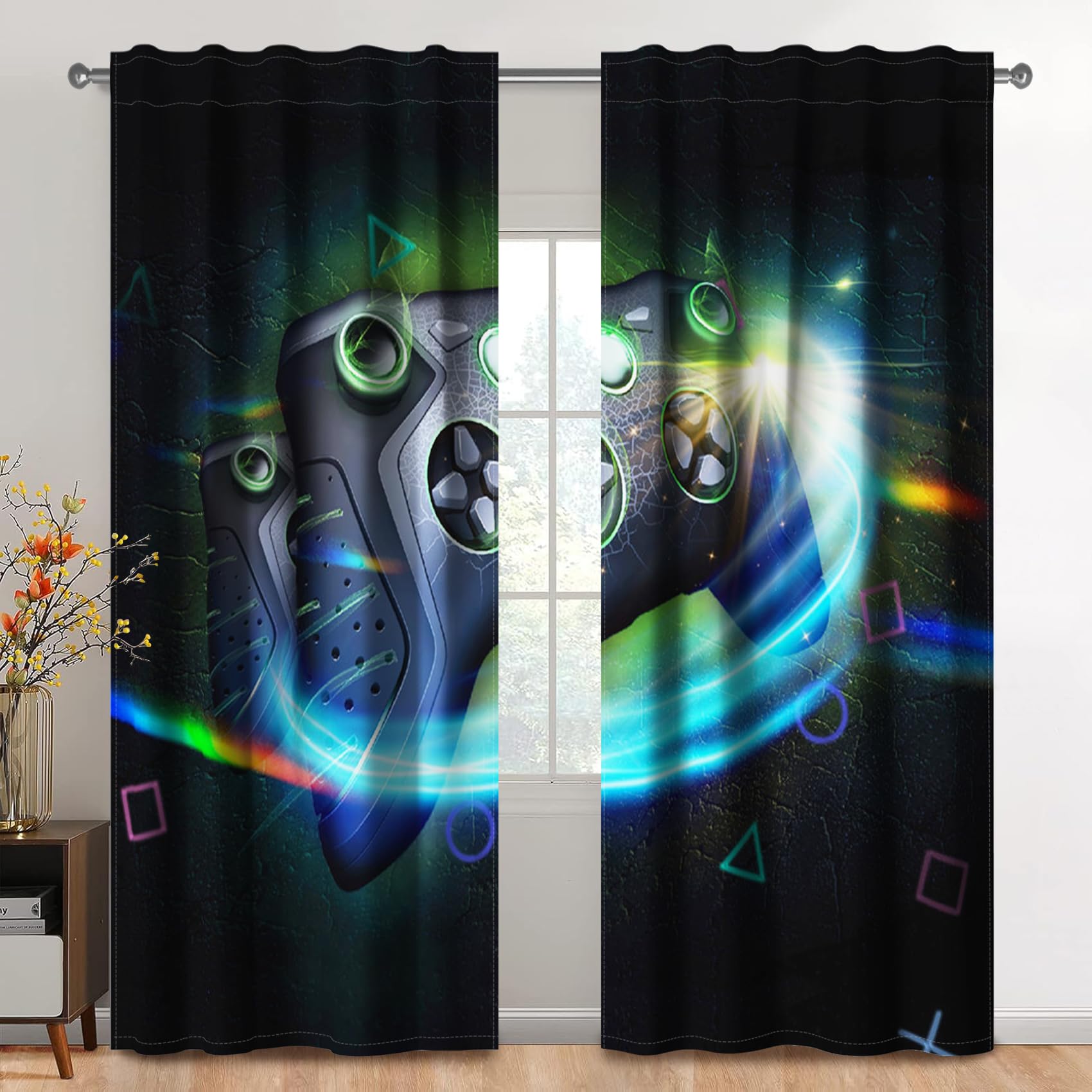 Kzzfqxb 107x215cm GamePad Curtains 2 Panels, Game Esports Black Operating Handle in Shining Aperture Rod Pocket Window Drapes - Image 2