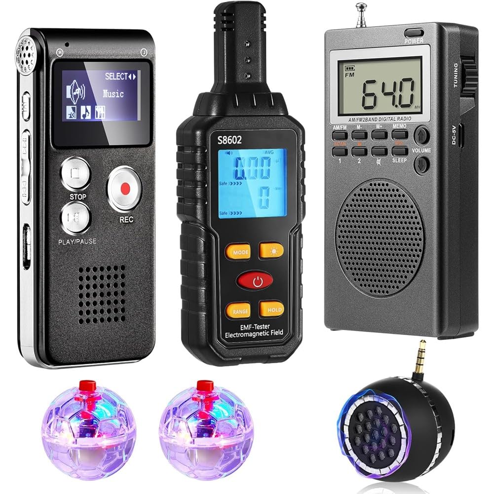 Jnchdghwa Digital Voice Recorder Emf Meter 6 Pcs Equipment Kit Box LED Balls Speaker for Paranormal Tools for Investigator