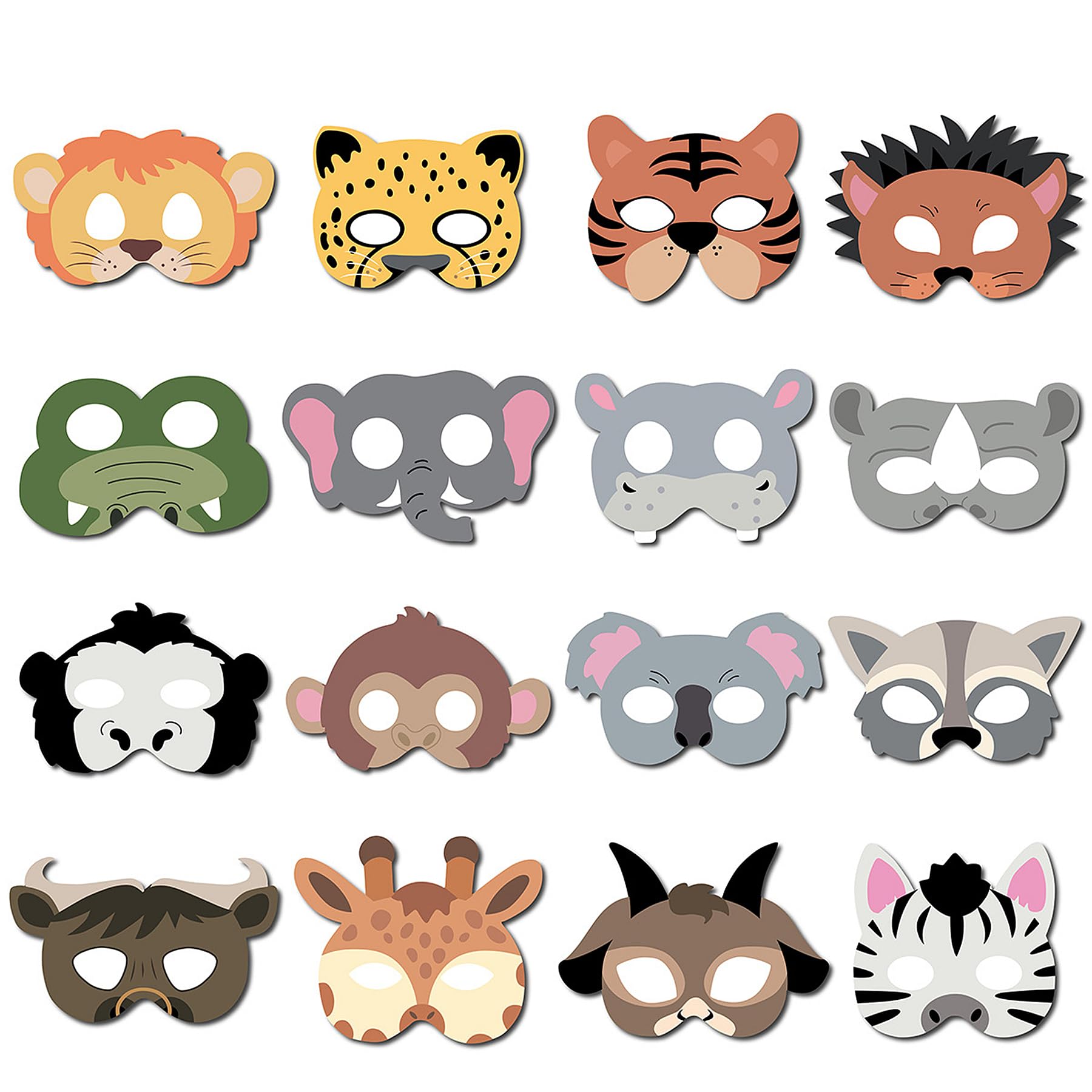 Dschungel-Safari-Tiermaske, Stirnbänder, Geburtstagsparty-Masken, Dschungeltiere, Papier-Party-Krone für Mädchen, Kinder, Dschungel-Safari-Themen-Dekoration, 16 Stück