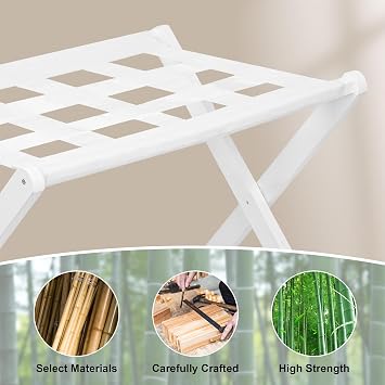 Aiowhy Luggage Rack,Bamboo Suitcase Stand with Storage Shelf,Set of 2,Folding Luggage Stand for Guest Room,Hotel,Bedroom,Heavy-Duty, Holds up to 131 lb, White,VLR03W02