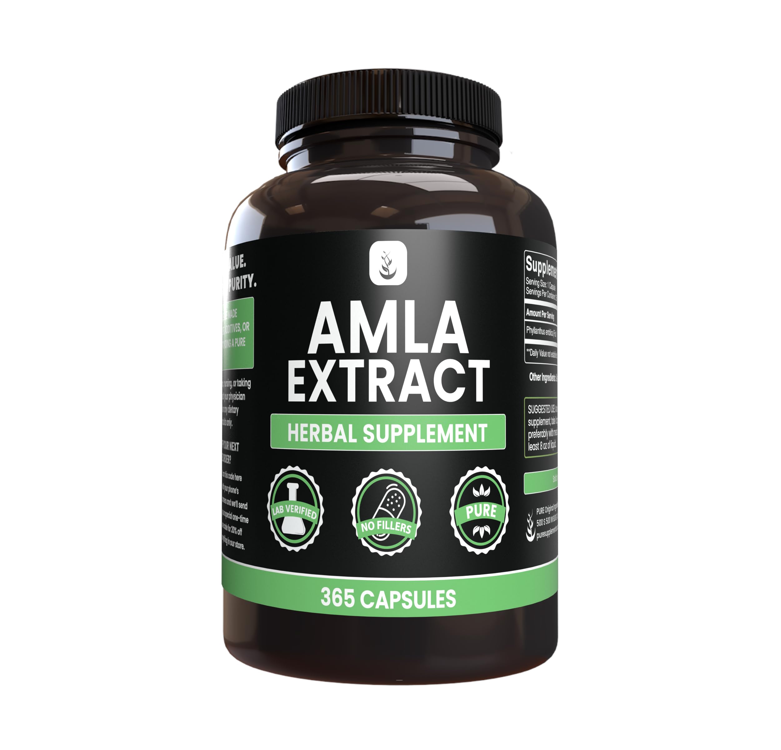 PURE ORIGINAL INGREDIENTS Amla Extract (365 Capsules) No Magnesium Or Rice Fillers, Always Pure, Lab Verified