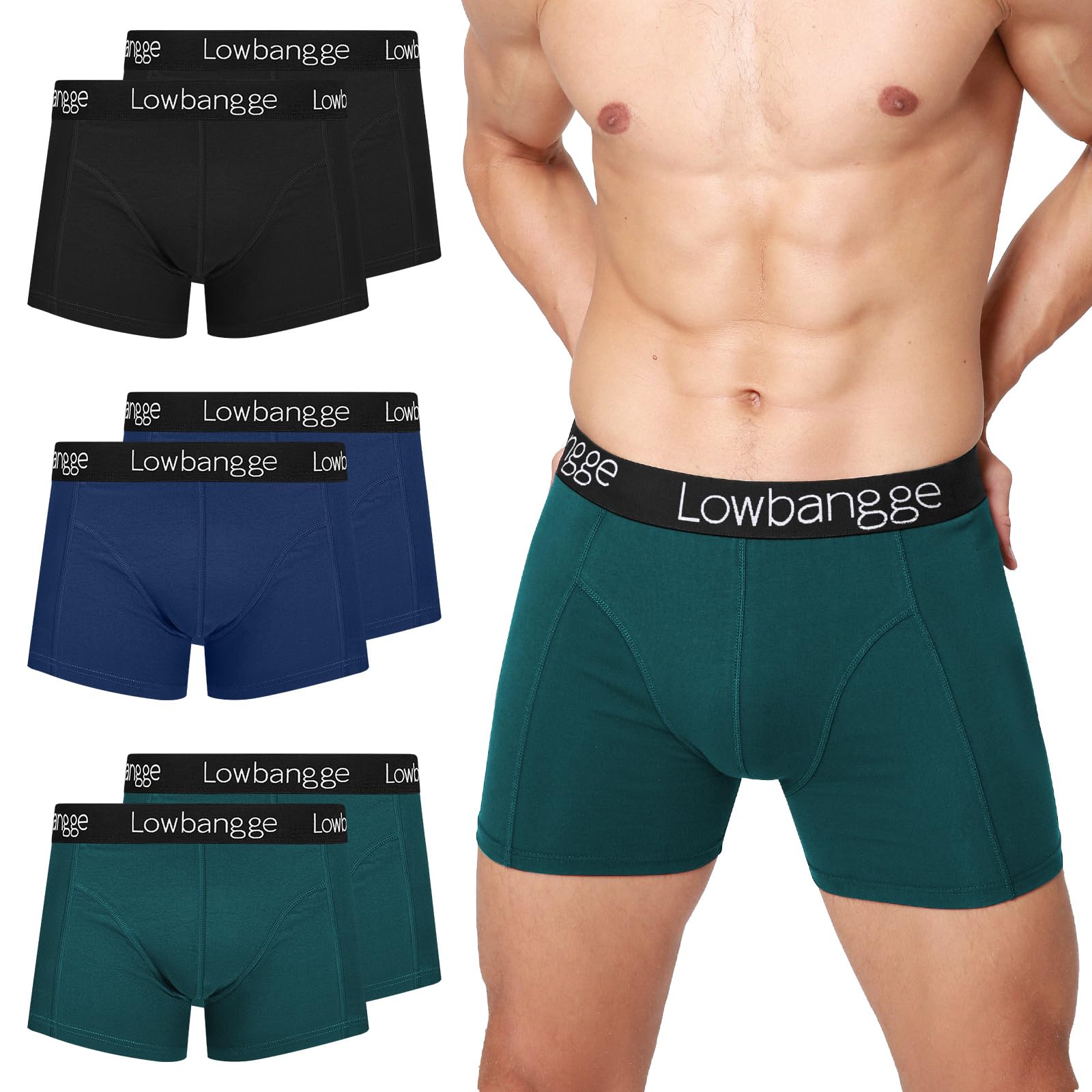 Lowbangge Boxershorts Herren (6er Pack) mit 3D Anti-Rutsch-Bund & 3cm längeren Beinansatz – 24h Premium Komfort gegen Druckstellen für Büro, Sport und Alltag