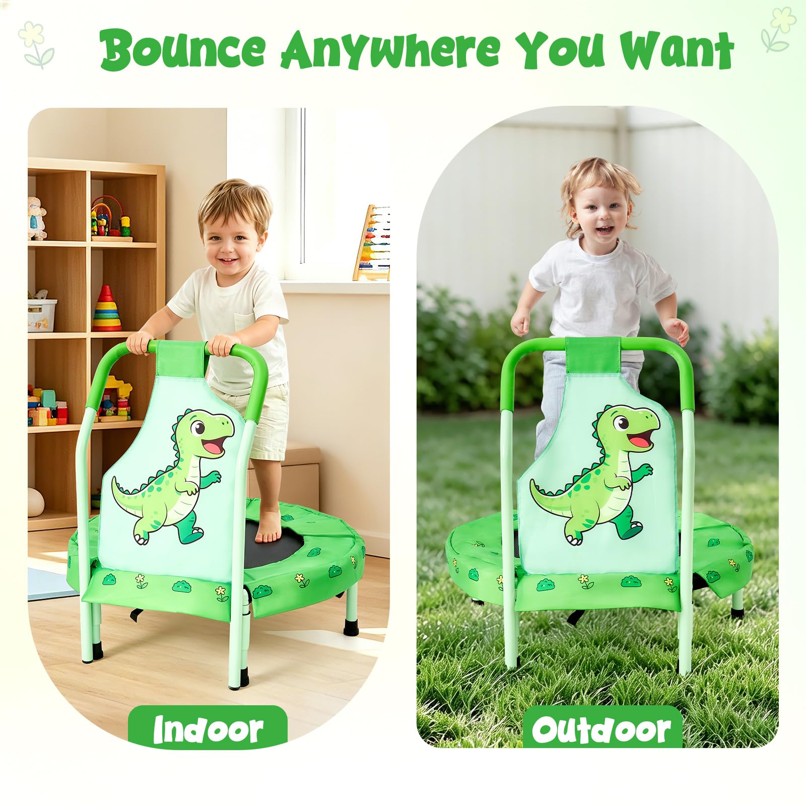 FUNLIO Trampolino Mini Unicorno 27" per Bambini, con Maniglione di Sicurezza, Design a Tema Arcobaleno, Pieghevole e Portatile per Interno/Esterno - Certificato CPC & CE