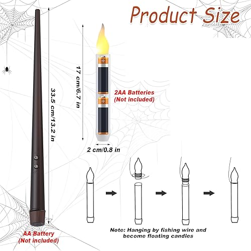 Miniatura 2 de Retisee 36 velas flotantes de Halloween sin llama, velas colgantes con varita remota, funciona con pilas, velas LED cónicas para ventana, luz